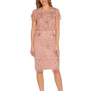 Adrianna Papell Women's Embellished Flutter Sleeve
Blouson Dress Size 18 Pink